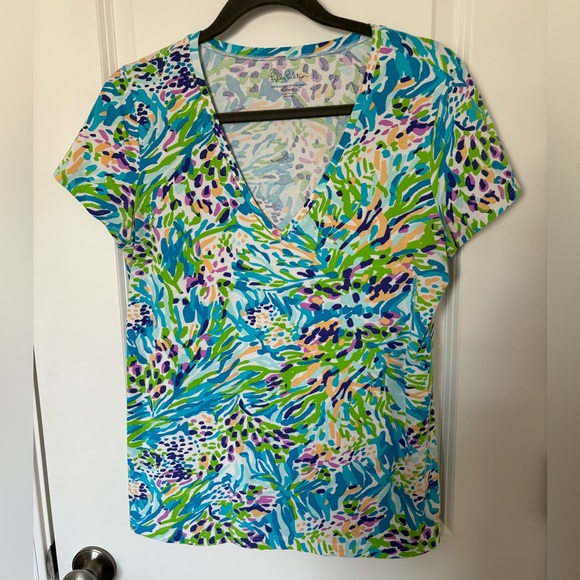 COPY - EUC Blue, Purple, Orange, and Green Lilly Pulitzer V Neck Top - Picture 1 of 3